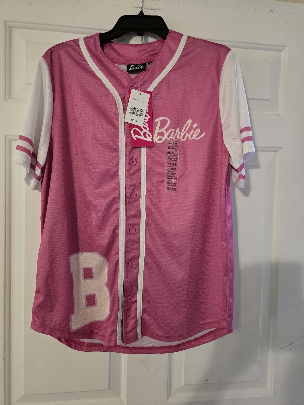 Barbie Pink and White Button-Front Baseball Jersey